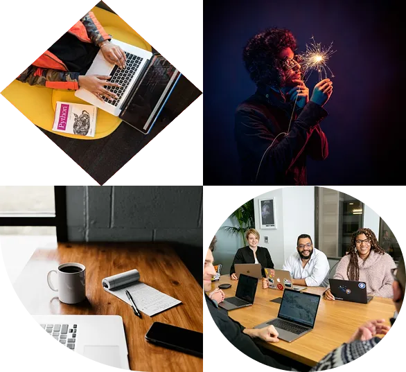 Collage of team and office life at HTIS